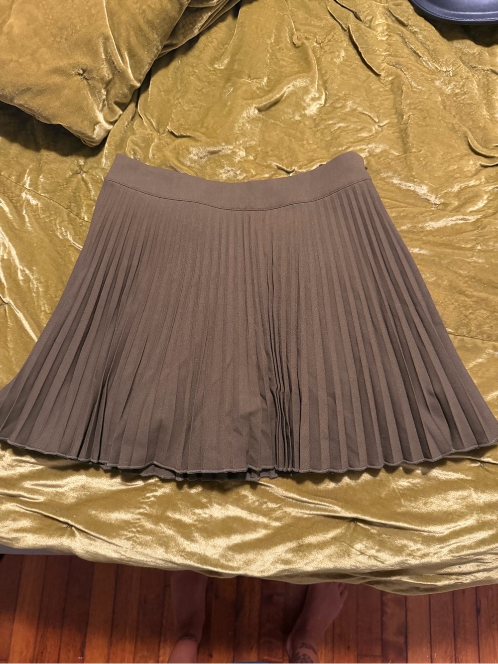 H&M Olive Pleated Skater Mini Skirt